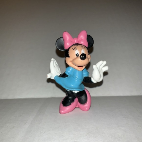 Disney Other - Vintage Disney Minnie Mouse Collectible Figurine 3 Inch Blue Dress Pink Bow